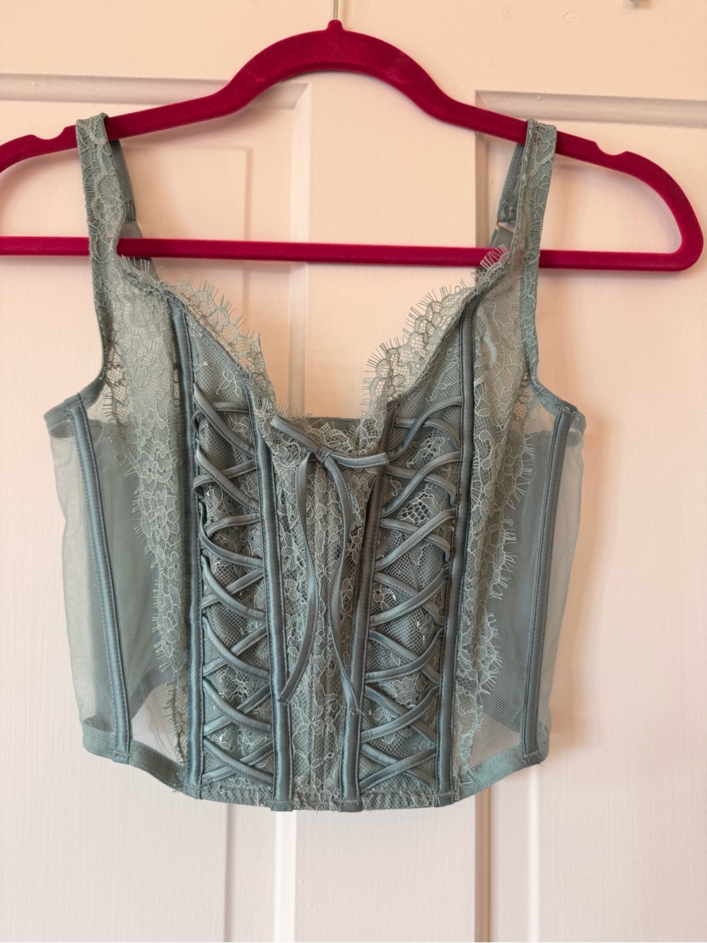 Victoria’s Secret Lace-Up Corset Crop Top in mint green